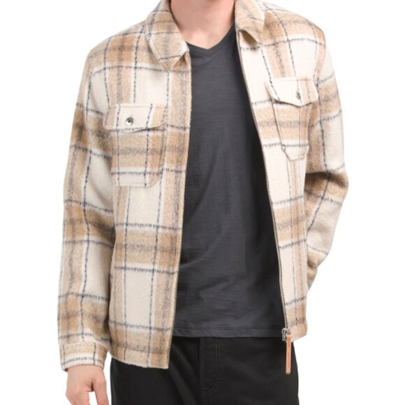 NEW SCOTCH & SODA Wool Blend Zip Thru Check Overshirt white/camel for men 864tn - Picture 1 of 9